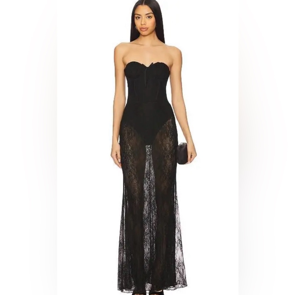 Camila Coelho Black Strapless Lace Dress